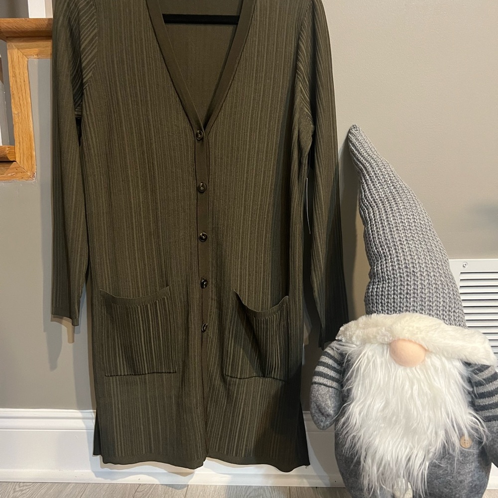 Chicos Women’s Flat-Back Ribbed Cardigan Mountain Stone Small NWT